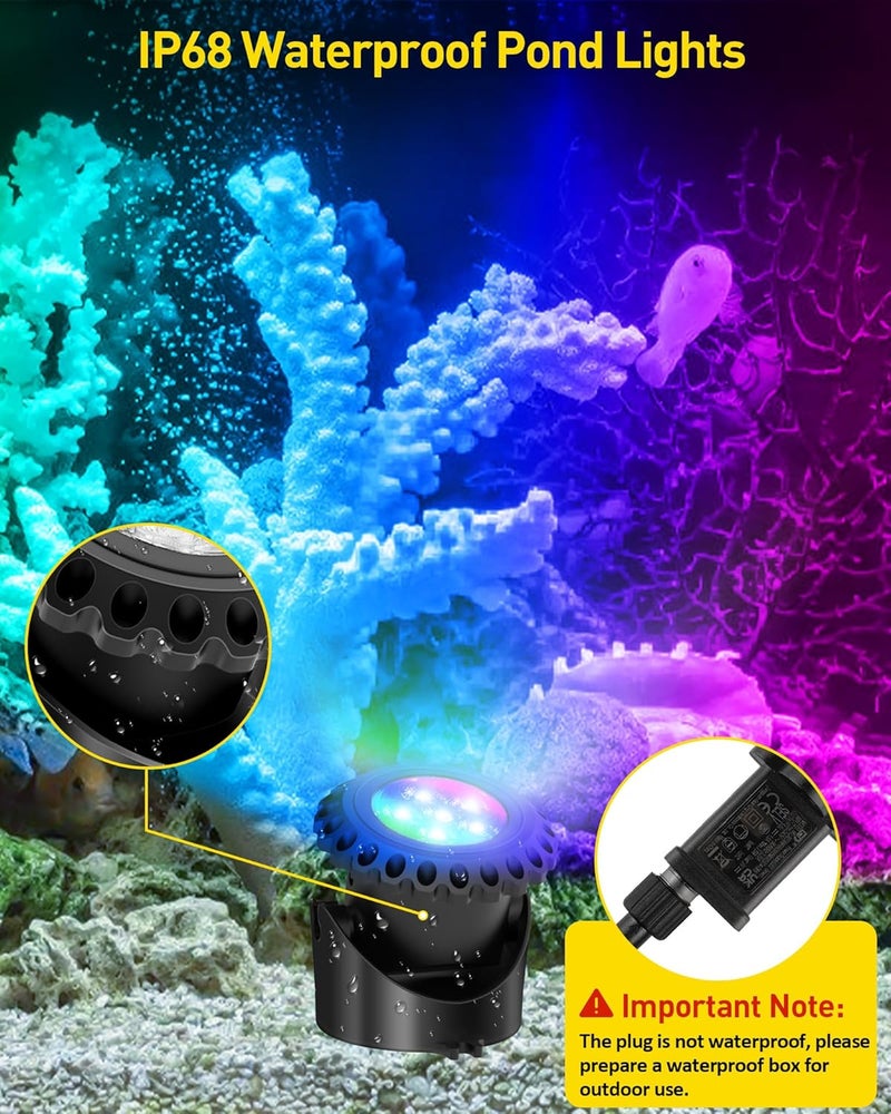 T-SUN Underwater LED Pond Lights – IP68 Waterproof Submersible Fountain Lights with Bluetooth App & Remote, 16 Million Colors Underwater Lighting for Koi Ponds/Garden Water Features Aquarium (10-Pack) - Image 5